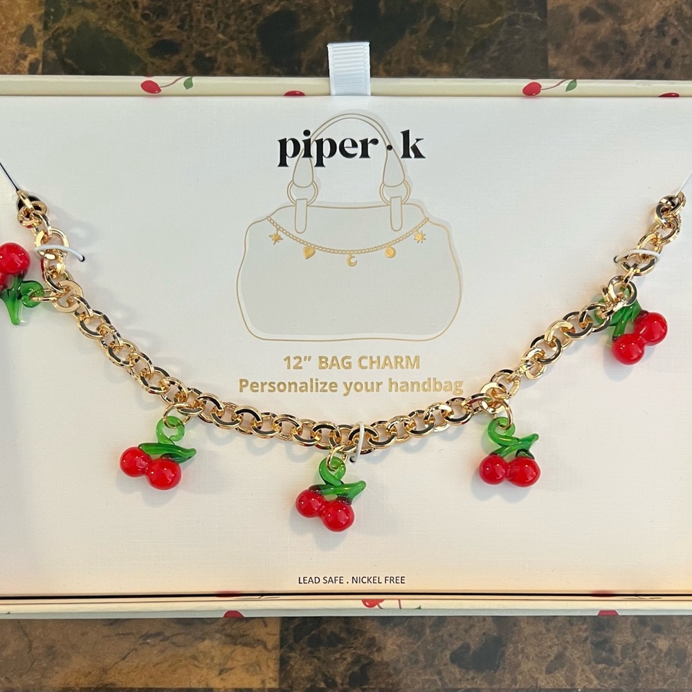 Piper K Gold Cherry Bag Charm NIB - Picture 4 of 5